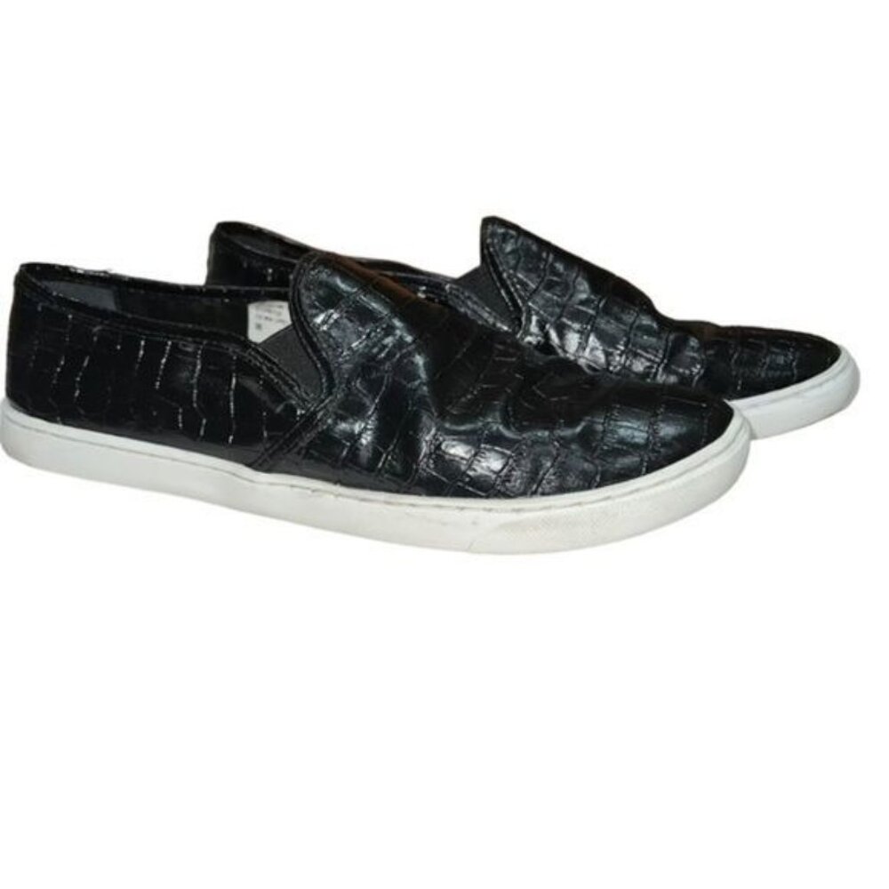 Schutz Slip-On Sneakers Womens 7.5 Black Faux Leather Crocodile Texture Casual - Picture 11 of 12
